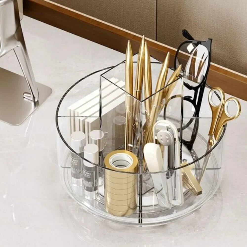 New 360° Rotating Makeup Organizer, Clear Tray with 6 Compartments for Vanity